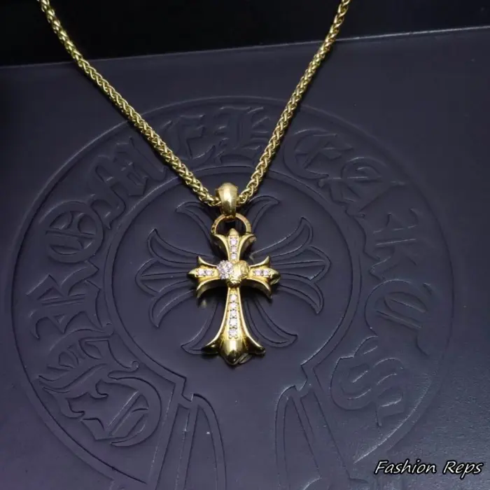 Chrome Hearts Tiny Fat CH Cross Pave Diamonds Necklace